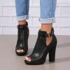 NIGXWNS Women's Peep Toe Booties Summer Cutout Ankle Boots Side Strap Buckle Black Heeled Shoes Chunky Block Heel Dressy Sandals for Women view 2