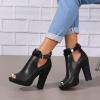 NIGXWNS Women's Peep Toe Booties Summer Cutout Ankle Boots Side Strap Buckle Black Heeled Shoes Chunky Block Heel Dressy Sandals for Women view 4