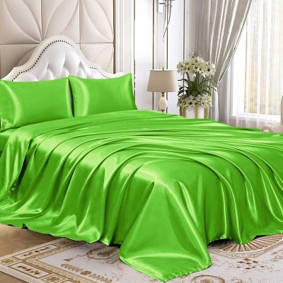 Unique Beddings Queen Size 100% Mulberry Silk 4-Piece Sheet Set - 22 Momme Grade 6A Pure Silk Sheets Fits 10-12" Deep Pocket, Luxurious Bed Sheets for Ultimate Comfort (Solid, Parrot Green)