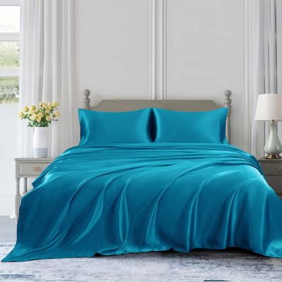 DDECOR Queen Size 100% Mulberry Silk 4-Piece Sheet Set - 25 Momme Grade 6A Pure Silk Sheets Fits 14-18" Deep Pocket, Soft and Silky Luxury Bed Set (Solid, Turquoise)
