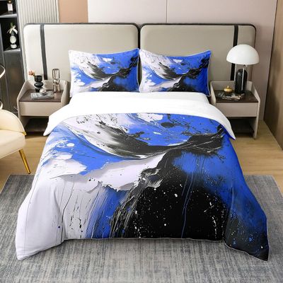 jejeloiu Blue and Black Duvet Cover 100% Cotton King Size Kids Abstract Geometric Comforter Cover for Boys Girls Teens Circles Bedding Set Breathable Soft Lightweight Room Decor