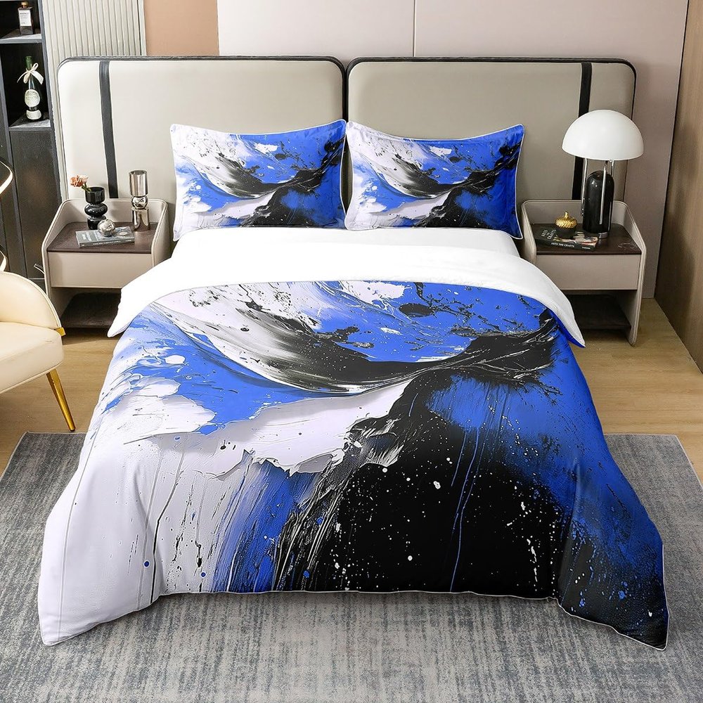 jejeloiu Blue and Black Duvet Cover 100% Cotton King Size Kids Abstract Geometric Comforter Cover for Boys Girls Teens Circles Bedding Set Breathable Soft Lightweight Room Decor
