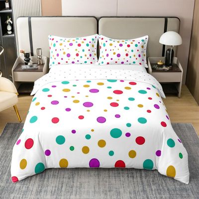 jejeloiu Colorful Polka dots Duvet Cover 100% Cotton Queen Size Kids Abstract Geometric Circles Comforter Cover for Boys Girls Teens Modern Art Bedding Set Soft Lightweight Room Decor