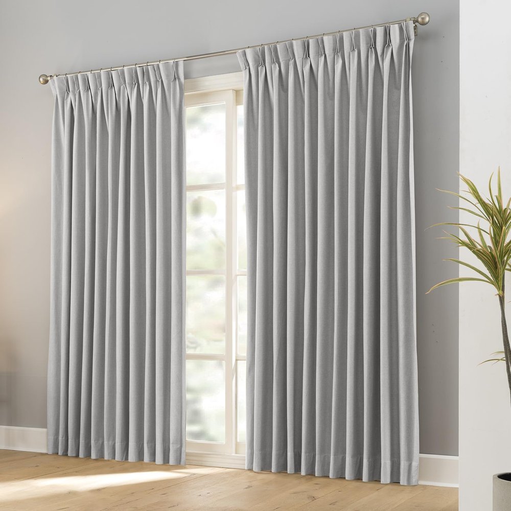 LANTIME Beige White Blackout Curtains 144 inch Length Extra Long Curtains, Pinch Pleated Faux Linen Textured Window Curtains, 52" W x 144" L, 2 Panels
