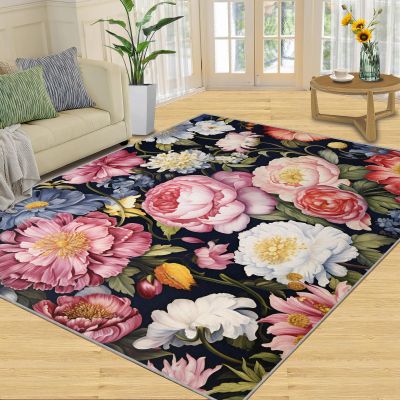 HYGIUID 3x6 Rich Peony Runner Rug - Retro Floral Runners Rugs for Hallways, Pastel Flowers Bedroom Runner Rug Soft Washable for Living Room Kitchen