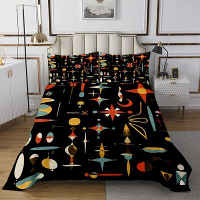 jejeloiu Mid Century Bedspread Queen Size Kids Modern Industrial Abstract Geometric Coverlet Set Teens Vintage Quilted Coverlet Soft Lightweight Black Room Decor