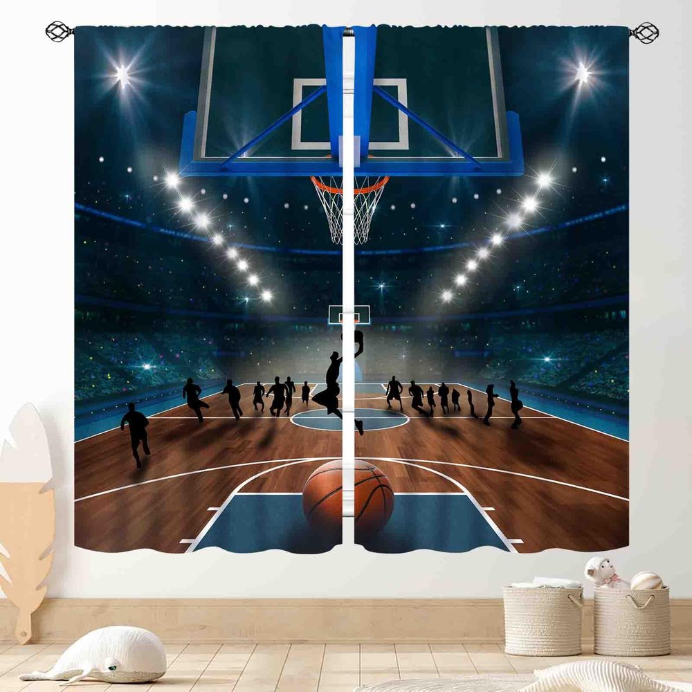 TKUYO Basketball Curtains, Kids Sport Basketball Stadium Field Boys Teens Men Game Art Printed Blackout Window Drapes Treatments for Bedroom Living Room Nursery Playroom 2 Panels Set, 42"x63" Inch