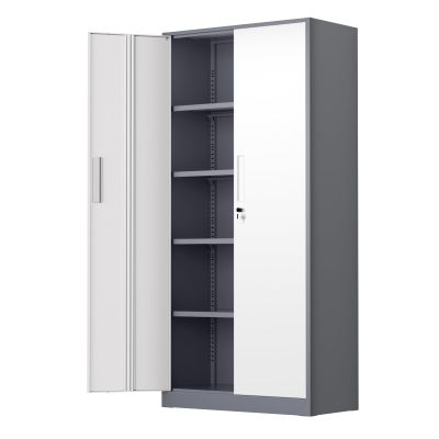 Bonusall 72" Metal Garage Storage Cabinet Heavy-Duty Steel Cabinet with 2 Locking Doors & 4 Adjustable Shelves for Home, Office, or Workshop Organization(White Grey)