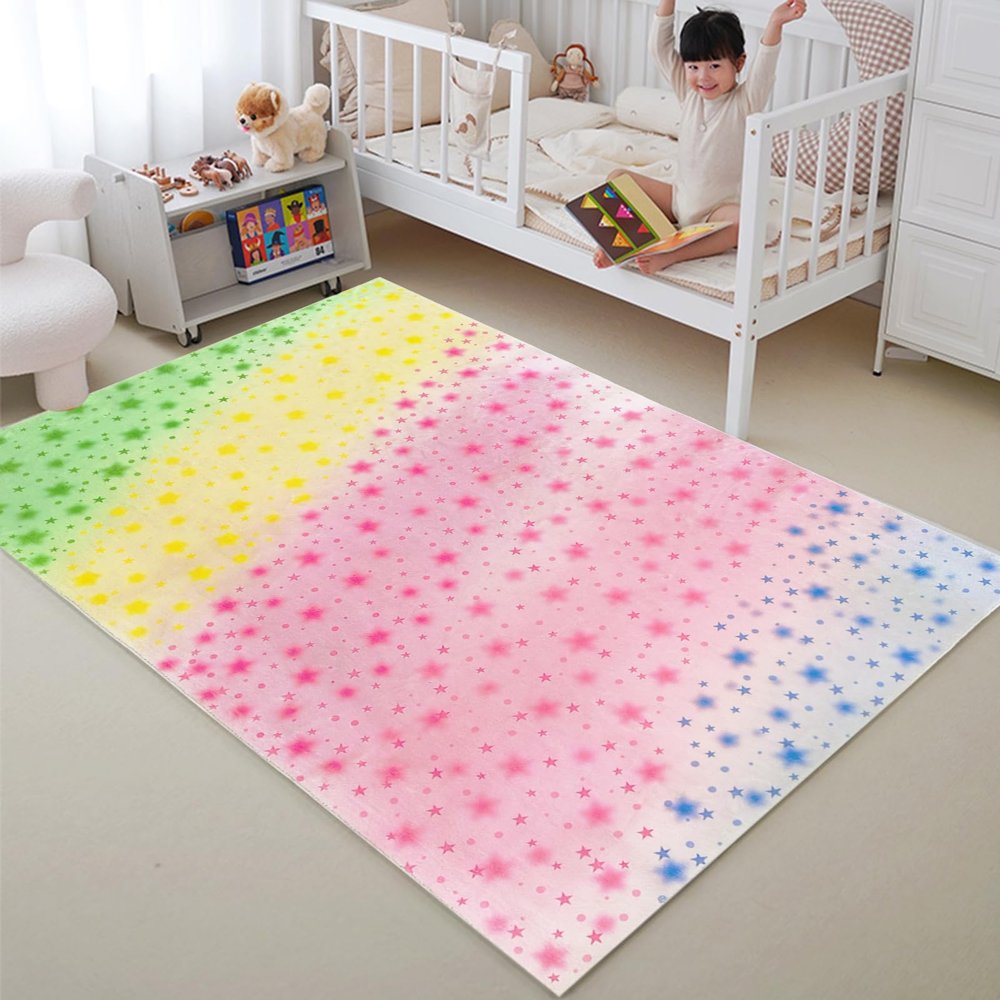 ABREEZE Kids Rug Play Mat Ultra Soft Rugs for Kids Room, 4'x5.3' Non Slip Gradient Star Children Nursery Rug Carpet for Bedroom Decor Playroom Living Room