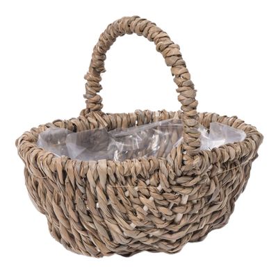 Hemoton Woven Flower Basket Handle Storage Decorative Handheld Portable Basket Decor