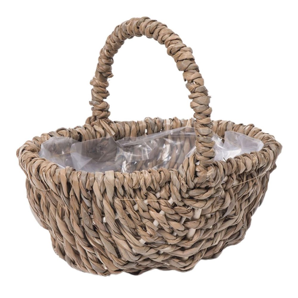 Hemoton Woven Flower Basket Handle Storage Decorative Handheld Portable Basket Decor