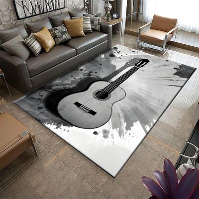 Black & White Guitar Rug 6x8ft - Modern Abstract Print Pet-Friendly Rug, Machine Washable Non-Slip Carpet for Living Room/Bedroom - Contemporary Music Decor