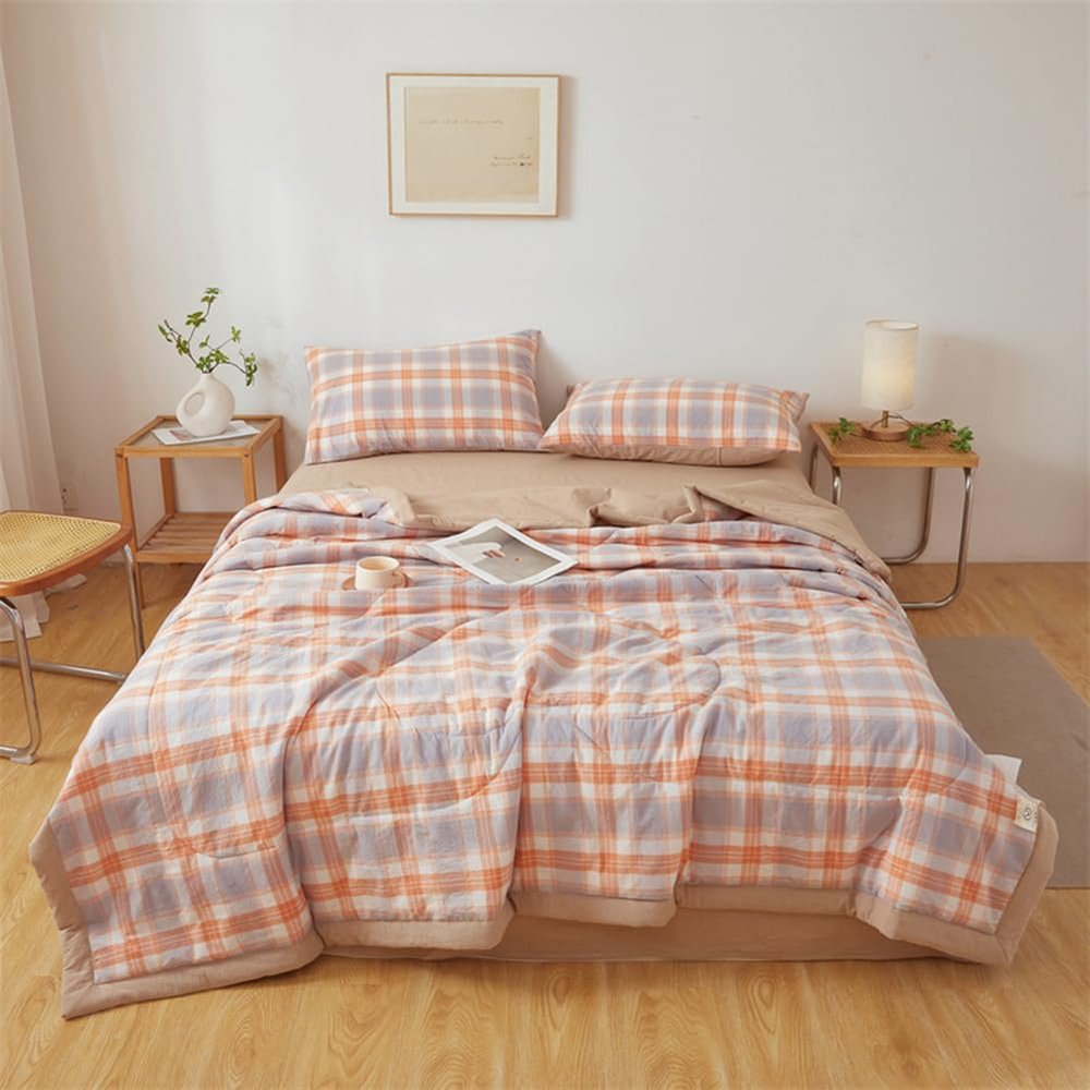 ARE RUG Cooling Duvet for Summer Softness Comfort Lightweight Machine Washable Throws Blanket Modern Air Condition Cotton Quilt Single Size Coverless Duvet Keep Breathable (Orange A,100x150CM)