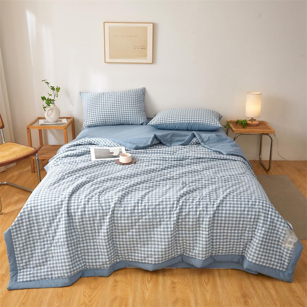 ARE RUG Cooling Duvet for Summer Softness Comfort Lightweight Machine Washable Throws Blanket Modern Air Condition Cotton Quilt Single Size Coverless Duvet Keep Breathable (Blue D,100x150CM)