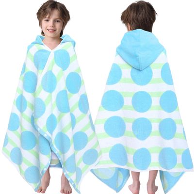 VOOVA & MOVAS Toddler Beach Towel (3-10Years), Absorbent Quick Dry Lightweight Towel Wrap with Hood for Pool | Swim | Bath, Blue Dot Strip