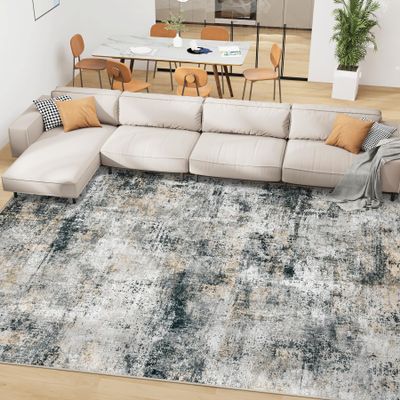 10x14 Area Rugs Living Room Rugs: Large Washable Rug with Anti-Slip Backing Non-Shedding Stain-Resistant Soft Abstract Carpet for Bedroom Dining Room Nursery Home Office Black Grey Brown