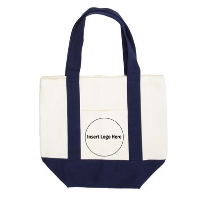 PRINT SUPREMACY Custom Company Logo16oz Mini Canvas Tote Bag w/External Pockets, Company Bag, Bag with Custom Logo (Blue)