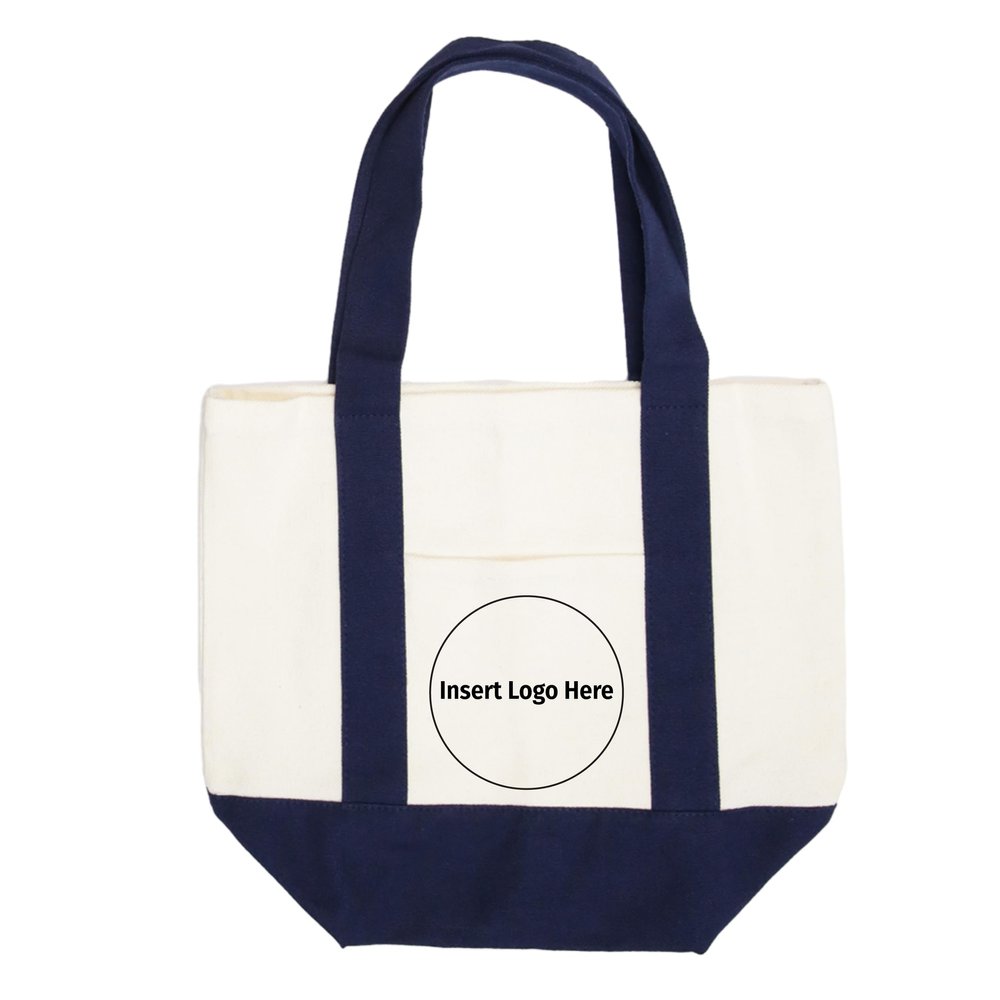 PRINT SUPREMACY Custom Company Logo16oz Mini Canvas Tote Bag w/External Pockets, Company Bag, Bag with Custom Logo (Blue)