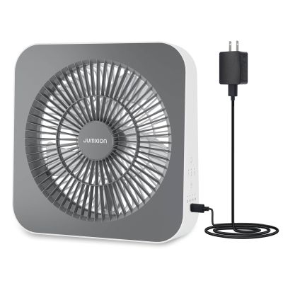 JUMXION Small Box Fan, Window Fan with 3 Speeds & 8HRS Timer, Powerful Air Circulator Table Fan Powered by DC Adapter, 10 inch Square Desk Fan for Bedroom Office Kitchen Home Apartment