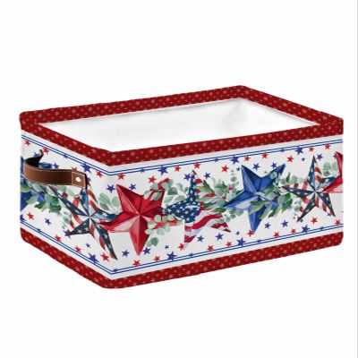 4th of July Star Waterproof Fabric Storage Basket for Organizing Bedroom Bathroom Laundry Room Collapsible Storage Bin Eucalyptus Leaves Decorative Shelf Basket for Gifts Empty