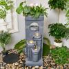 42.52" Outdoor Garden Water Fountain with Lights Floor-Standing 4 Tiers Cascading Large Waterfall Fountain for Patio, Backyard, Deck, Porch and Home Art Decor view 1