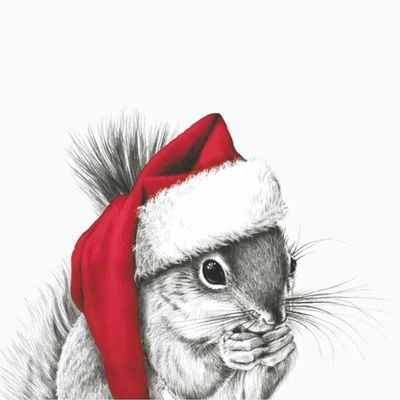 Set of 20 Individual Decoupage Paper Party Napkins Ralf Red Hat Beverage Lunch Watercolor Decor Luncheon Beverage Christmas Series Napkin for a Birthday, Holiday, Wedding, Cocktail Party