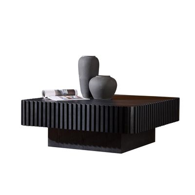 YSJZYBF Square Coffee Table for Living Room, Modern Handcraft Solid Wood Drum Coffee Table with Sturdy Pedestal Shaped Tea Table Apartment Small Space,35.43''D13.78''H (Matt Black)