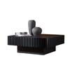 YSJZYBF Square Coffee Table for Living Room, Modern Handcraft Solid Wood Drum Coffee Table with Sturdy Pedestal Shaped Tea Table Apartment Small Space,35.43''D13.78''H (Matt Black) view 1