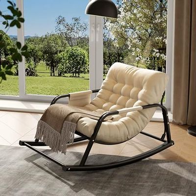 Double Comfortable Soft Cushion for Bedroom Rocking Chair, Modern Breathable Garden Lounger, Armrests Rocking Chair for Living Room, with Side Pockets Zero Gravity Chairs, Ergonomic Chairs