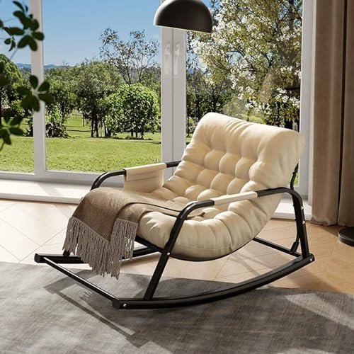 Double Comfortable Soft Cushion for Bedroom Rocking Chair, Modern Breathable Garden Lounger, Armrests Rocking Chair for Living Room, with Side Pockets Zero Gravity Chairs, Ergonomic Chairs