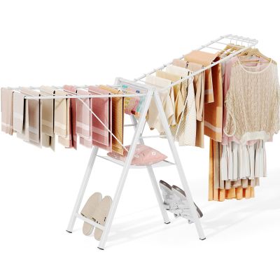 APEXCHASER Drying Rack for Clothing Foldable, Metal Laundry Rack Collapsible, Ultra Thin Gullwing Clothes Airer with Adjustable Height for Towel Baby Clothes Indoor Outdoor Laundry Room, White
