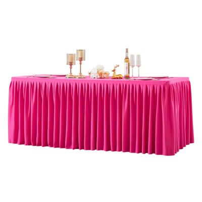 1 Pack Hot Pink Rectangle Table Clothes for 6 Foot Tables, Polyester Wrinkle Free Fitted Tablecloths 6ft Stretch Table Cover with Skirt for Wedding, Birthday, Parties, Trade Show, Craft Show