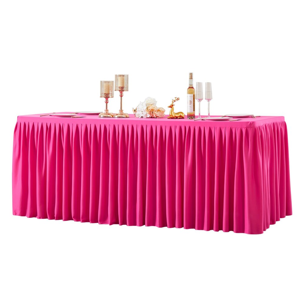 1 Pack Hot Pink Rectangle Table Clothes for 6 Foot Tables, Polyester Wrinkle Free Fitted Tablecloths 6ft Stretch Table Cover with Skirt for Wedding, Birthday, Parties, Trade Show, Craft Show
