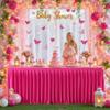 1 Pack Hot Pink Rectangle Table Clothes for 6 Foot Tables, Polyester Wrinkle Free Fitted Tablecloths 6ft Stretch Table Cover with Skirt for Wedding, Birthday, Parties, Trade Show, Craft Show view 3