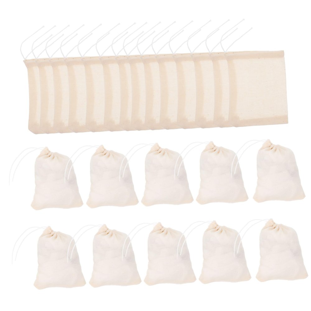 ABOOFAN 60pcs Herbal Decoction Bags Reusable Cotton Drawstring Pouches for Cooking Tea Spice Bags Soup Sachets