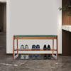 BAITGMYING Entryway Shoe Rack, Solid Wood Shoe Bench, Household Multi-Layer Shoe Storage Bench, Indoor Seating Bench with Padded Seat, for Living Room Bedroom Entryway (Nut-Brown + Green) view 1