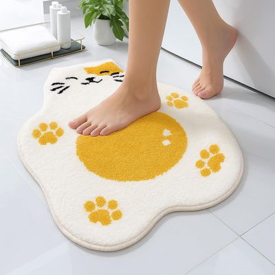 Ablecozy Adorable Cute Cat Bath Mat, Non Slip Egg-CAT Bathroom Rug, Absorbent Cute Palm Shaped Bathtub Rug Bathroom Plush Shower Rugs (21''*25'')