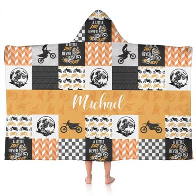 Personalized Kids Hooded Bath Towel with Name, Custom Kid Beach Towel with Hood for Boys Toddler, Soft Hooded Towels Wrap for Pool, Swim & Cover Up, Motocross