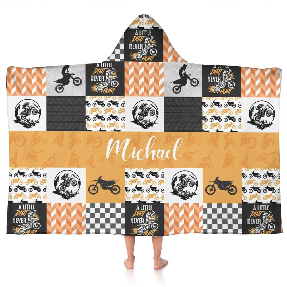 Personalized Kids Hooded Bath Towel with Name, Custom Kid Beach Towel with Hood for Boys Toddler, Soft Hooded Towels Wrap for Pool, Swim & Cover Up, Motocross