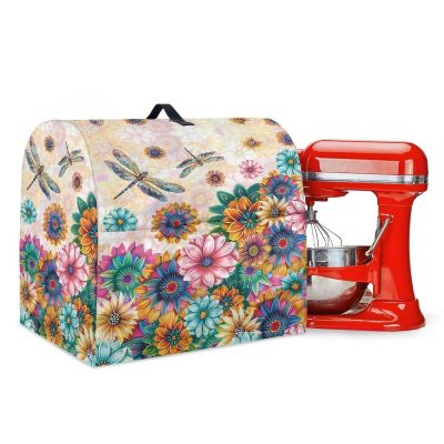 LVEWYB Boho Flower Dragonfly Kitchen Stand Mixer Cover Appliance Covers with Adjustable Drawcord and Storage Pocket Home Kitchen Decor Waterproof Mixer Covers Dust Cover