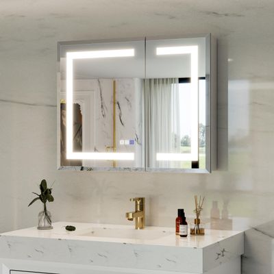 30x24 Lighted Medicine Cabinet with Mirror Defogger - Dimmable Touch Sensor, Adjustable Color Temperature, Shatterproof Tempered Glass, Quick-Release Hinges, Adjustable Shelves,UL Certified