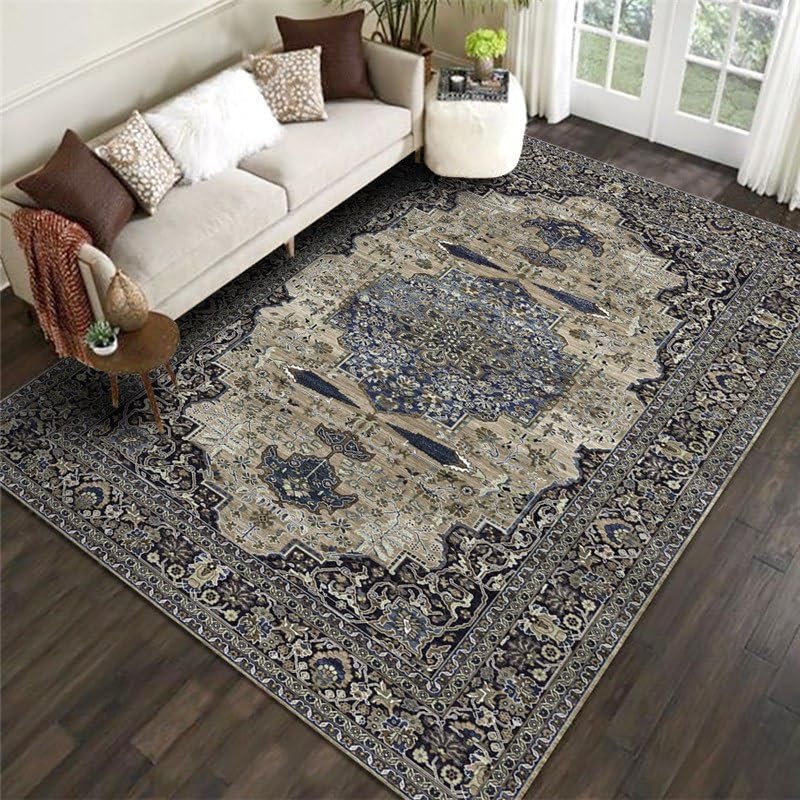 23ft Indoor Washable Area Rug, Non-Slip Rugs Resist Dirt Area Rug, Low-Profile Weather Resistant Living Room Carpet Blue Stripes Floor Mats for Home Entryway Porch Balcony Deck