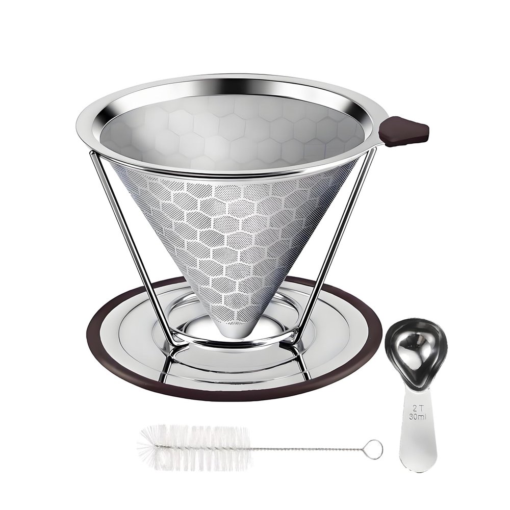 Pour Over Coffee Dripper 1-4 Cup 800 Mesh Inner Mesh Reusable Pour Over Filter Stainless Steel Coffee Strainer for Travel Coffee Dripper Easy to Clean Paperless Pour Over Coffee Maker