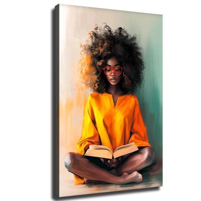 Black Woman Reading Framed Poster, Black Bohemian Art, African America Black Woman Wall Art, Black Girl Art For Living Room Ready To Hang (Framed,1624 inch)