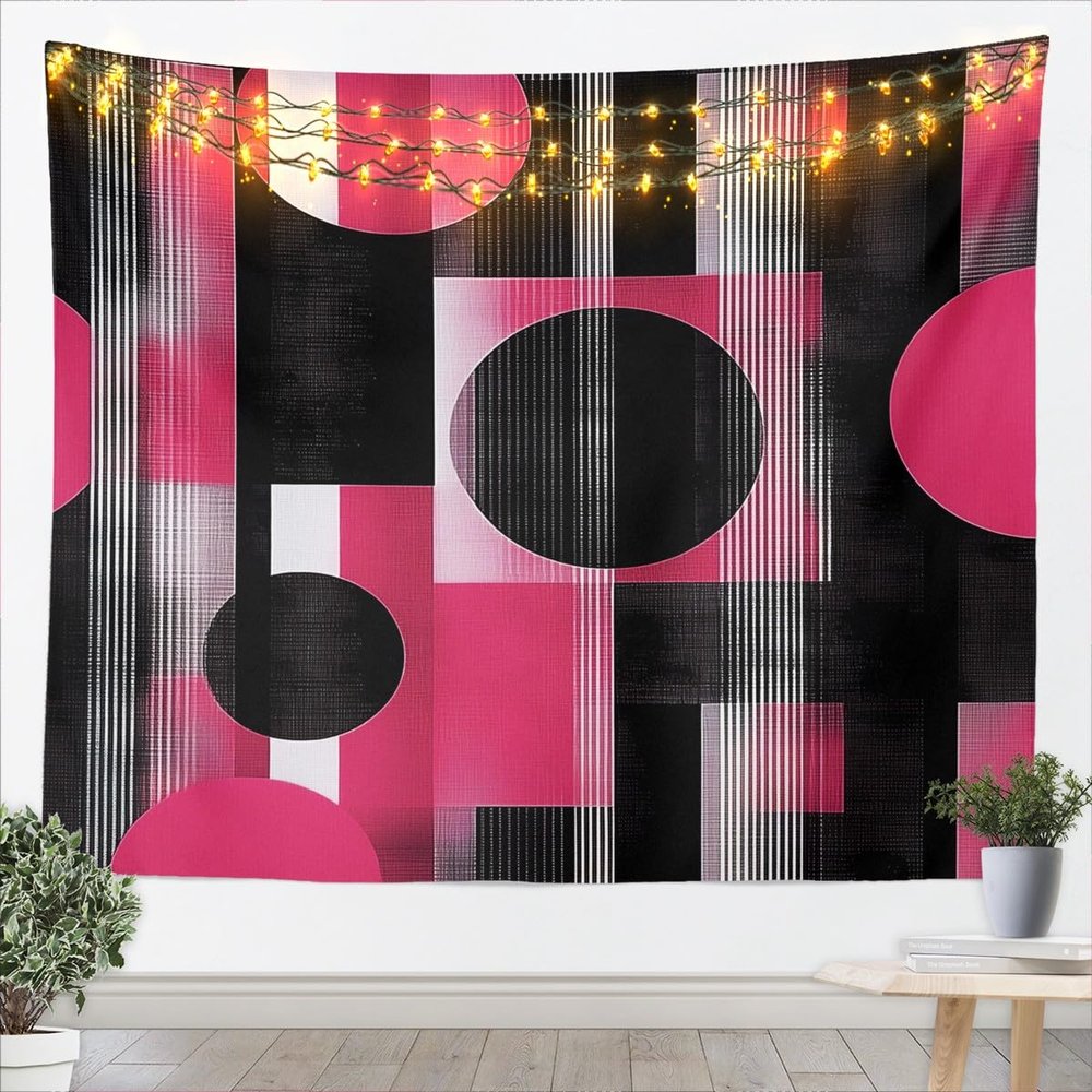 jejeloiu XLarge 70"x92" Wall Hanging Blanket Boys Girls Modern Geometric Tapestry For Kids Women Men Hot Pink Abstract Art Wall Art Ombre Effects Room Decor Lightweight