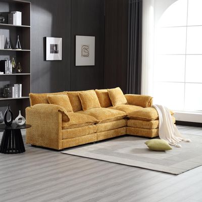 112" Modular Sectional Sofa, Convertible L Shaped 3-Seat Sofa Couch with Chaise Sectional Couches,Comfy Polyester Upholstered Sofa Sleeper for Living Room,Apartment, Studio, Office (Yellow Cloud Sofa)