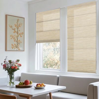 BERISSA Roman Shades for Windows, Natural Woven Light Filtering Roman Blinds for Indoor Windows, Living Room,Home Office,Woodgrain Birch,51" W x 64" H