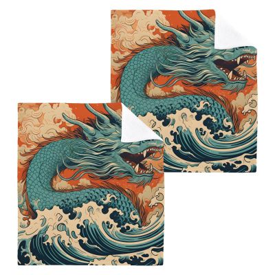 ALAZA Dragon Vintage Style Towels Cotton Washcloths Set,Soft Absorbent Quick Dry Face Cloths,Multi-Purpose Fingertip Towels for Bathroom,Hotel,Travel,12'' x 12'' (2 Pack)
