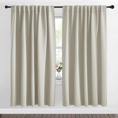 NICETOWN Blackout Curtain Panels Window Draperies - (Natural Color) 62x72 inch, 2 Pieces, Insulating Room Darkening Blackout Drapes for Bedroom, Privacy Doorway Curtain for Door