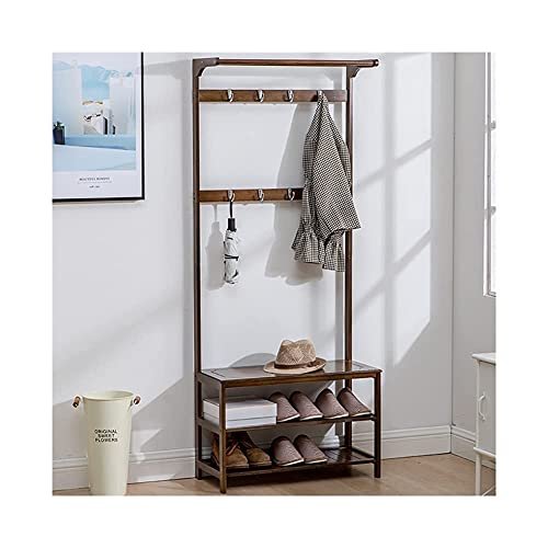 Floor-Standing Solid Wood Rotating Coat RackSolid Wood Hallway Coat Rack Shoe Bench Storage Orga Furniture with Freestanding Design for Living Room Entryway Wardrobe Storage Rustic Style Co
